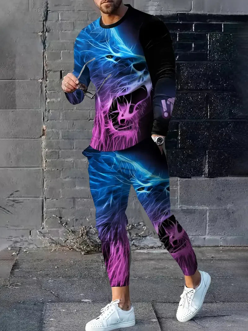 Wolf 3d Printed Tshirt +Pants Suit Male Autumn and Winter Casual tshirt Pullover Men Tracksuit Set Fashion Men's Clothing Suit
