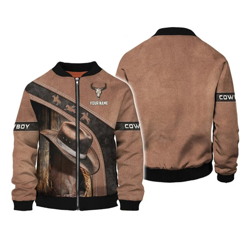 American West Cowboy Men Bomber Jacket Custom Name 3d Printed Jacket Men Clothes Autumn Winter Harajuku Zipper Coat Overszied