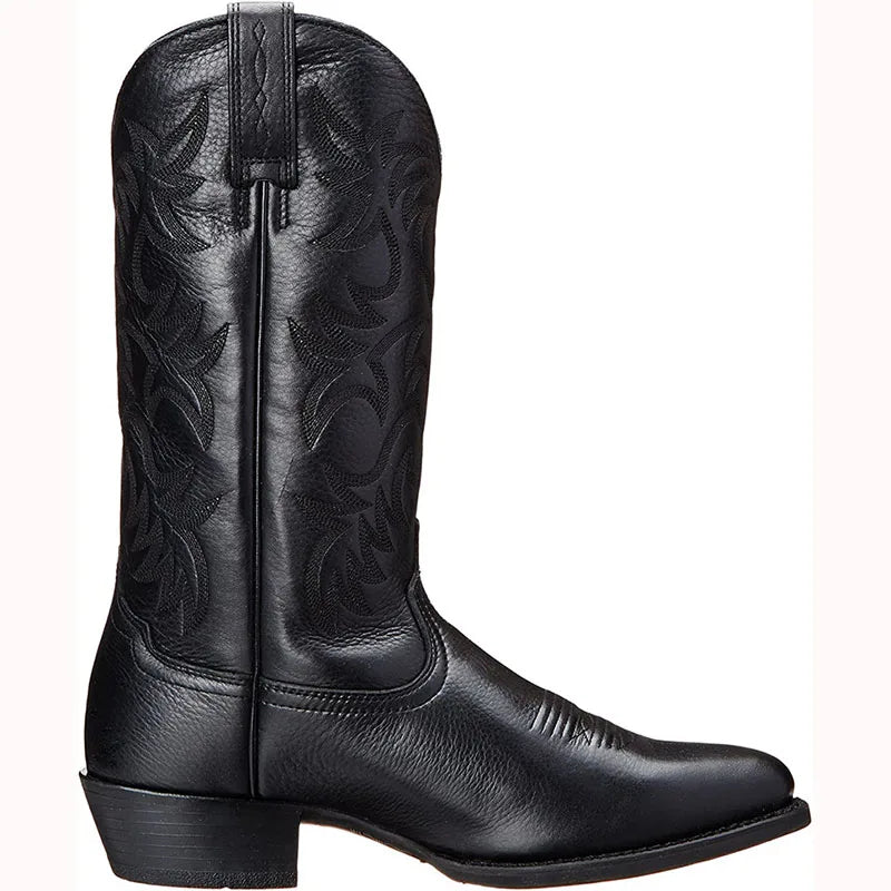 Men Boot 2025 Mid Calf Western Cowboy Motorcycle Boots Male Autumn Outdoor PU Leather Totem Med Heel Fashion Designed Men Boots