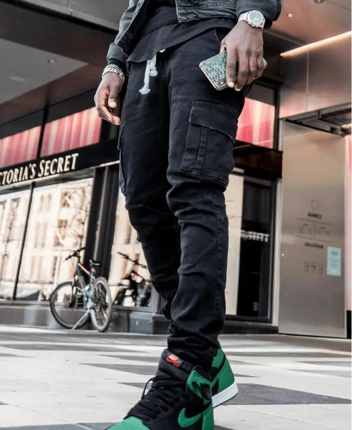 2026Jeans Men Pants Wash Solid Color Multi Pockets Denim Mid Waist Cargo Jeans Plus Size Fahsion Casual Trousers Male Daily Wear