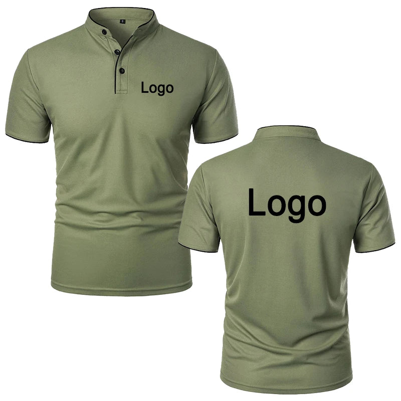 Customized Printed Polo Shirt Men Fashion Personality Collar Short Sleeve T-shirts Trendy Breathable Loose Basic Splice Top
