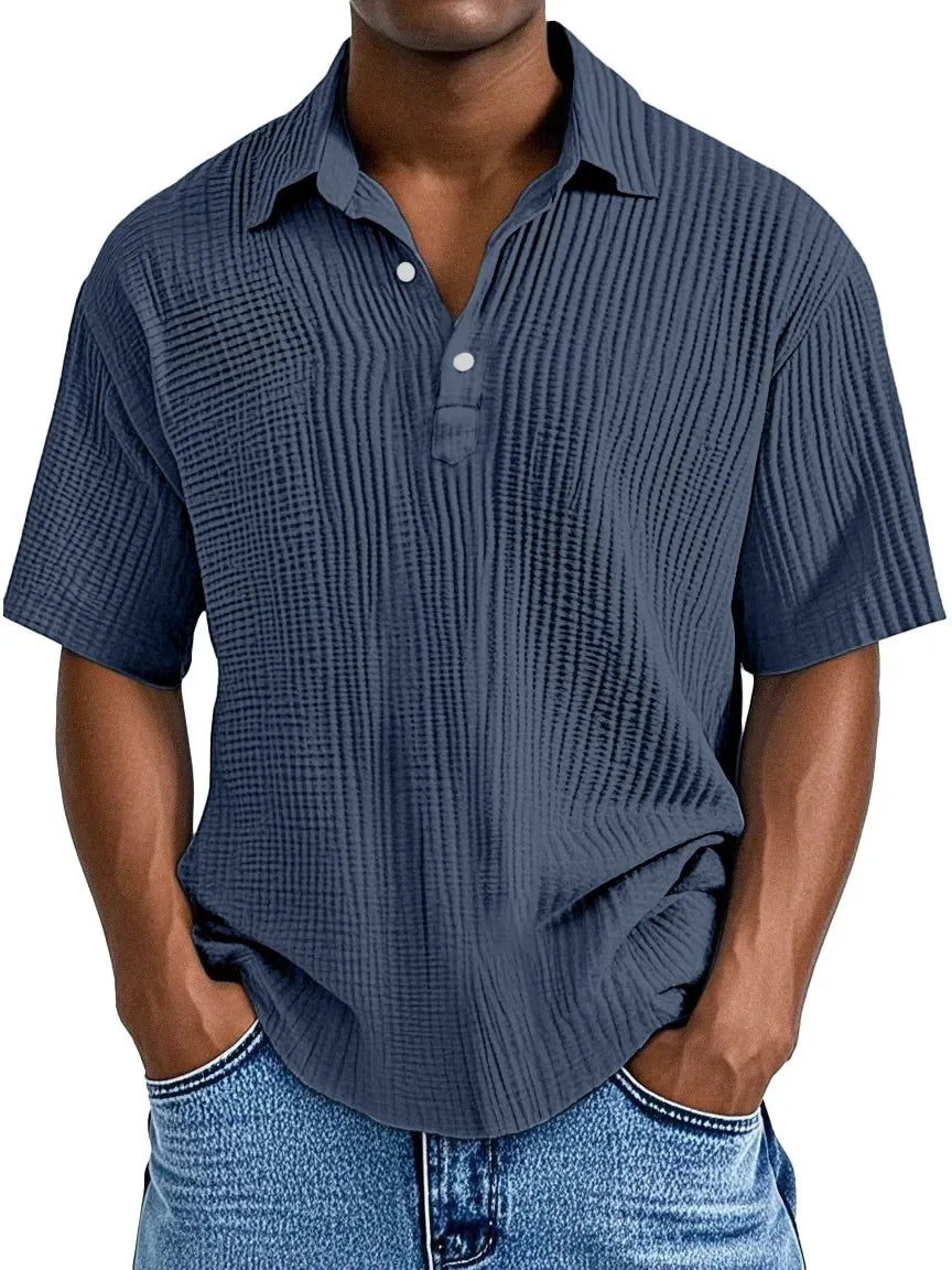 Polo Shirt Men 2025 Casual Button Short-Sleeved Summer Solid Color Casual Versatile Shirt Europe Men's Clothing