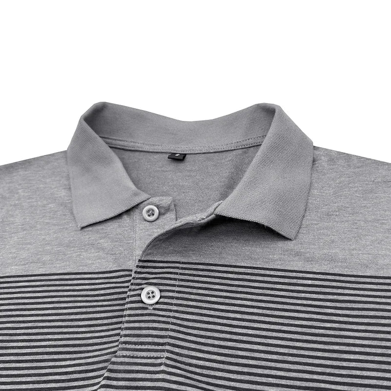 Men's Long Sleeve Polo Shirt Color Block Stripe Design Casual Slim Fit Pullover Breathable Knit Top for Daily Wear & Layering