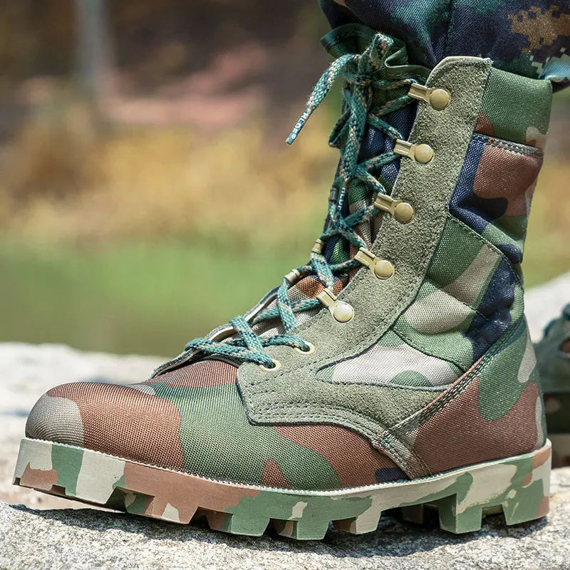 Men Military Army Boots  autumn Lace Up Waterproof Outdoor Shoes Breathable Canvas Camouflage Tactical Combat Desert Ankle Boots