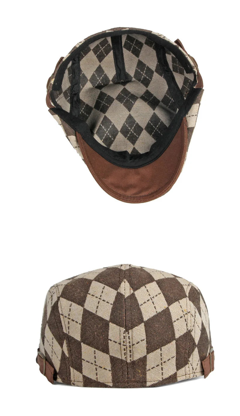 Spring Fall Men's Beret Hat Retro Plaid Herringbone Cap Forward Flat Peaked Cap Women Dailywear Sunshade Cabbie Driving Hat