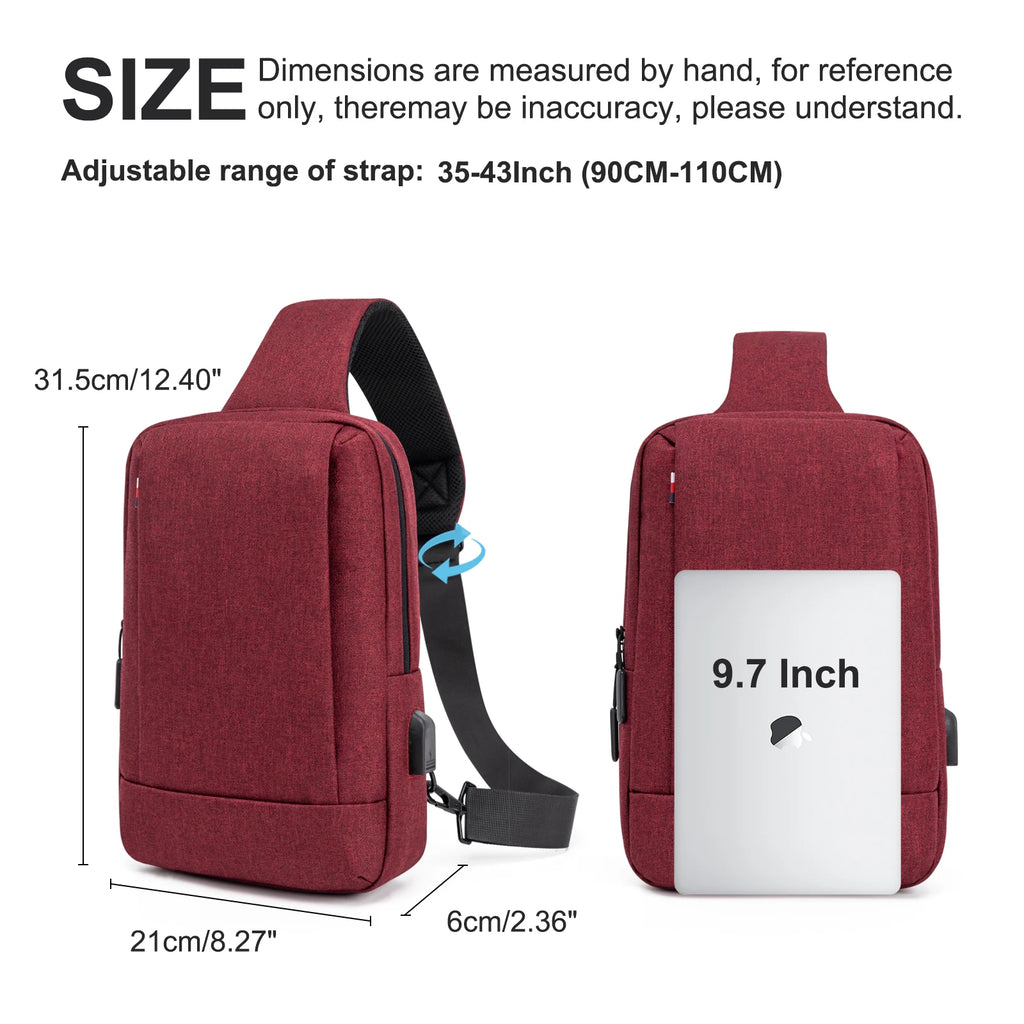 Men Bag Fashion New Solid Color Men Chest Bag Outdoor Casual Fashion One Shoulder Crossbody Bag Nylon USB Charging Shoulder Bags