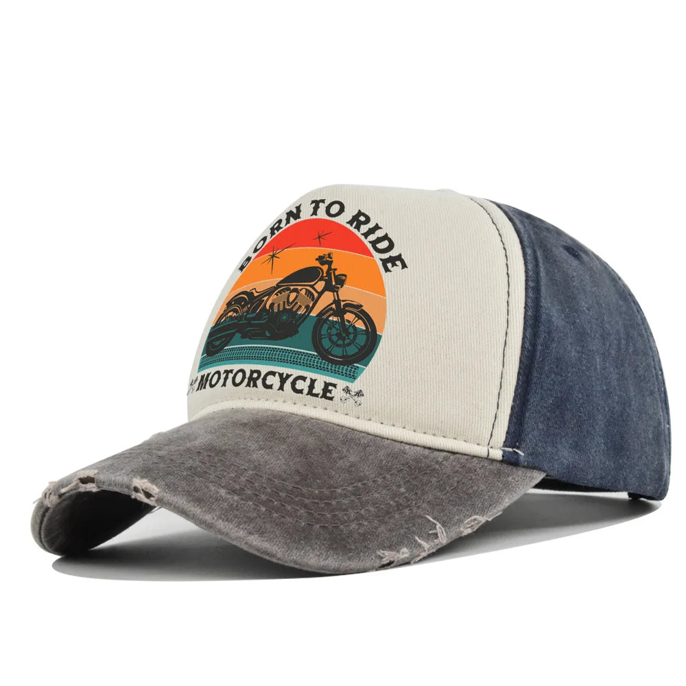 Men Hats Motorcycle Baseball Caps for Men Women Retro Printed Caps Cotton Sponge Truck Caps Men's Washed Old Sun Hat Casquette