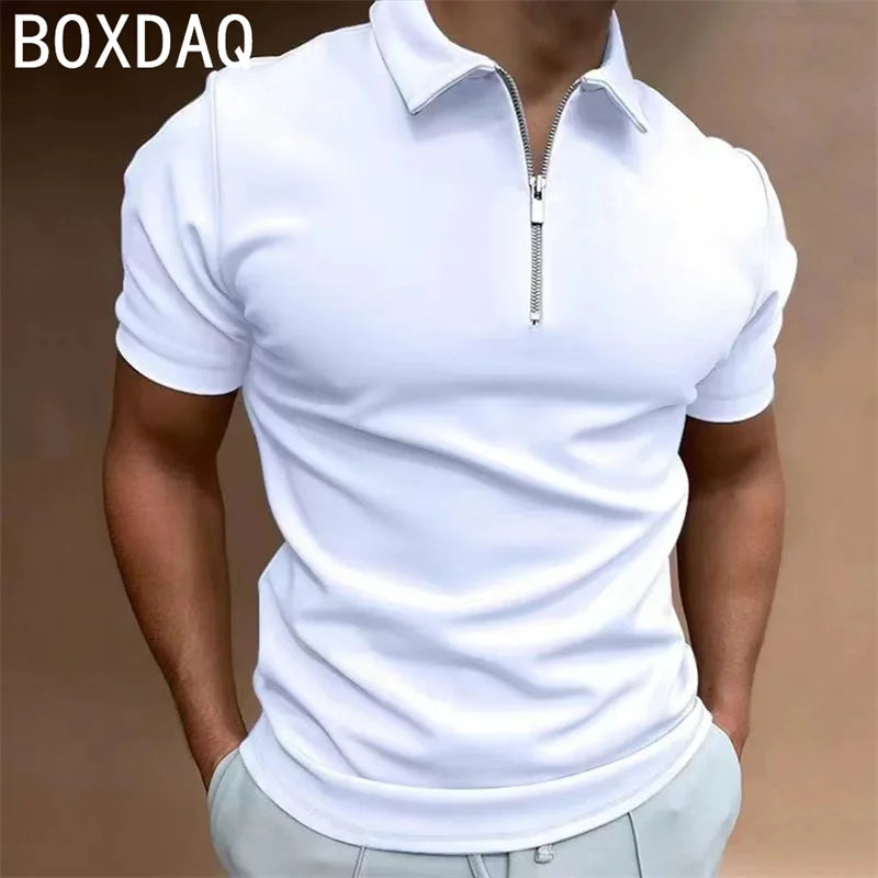 Men's Solid Zip Polo