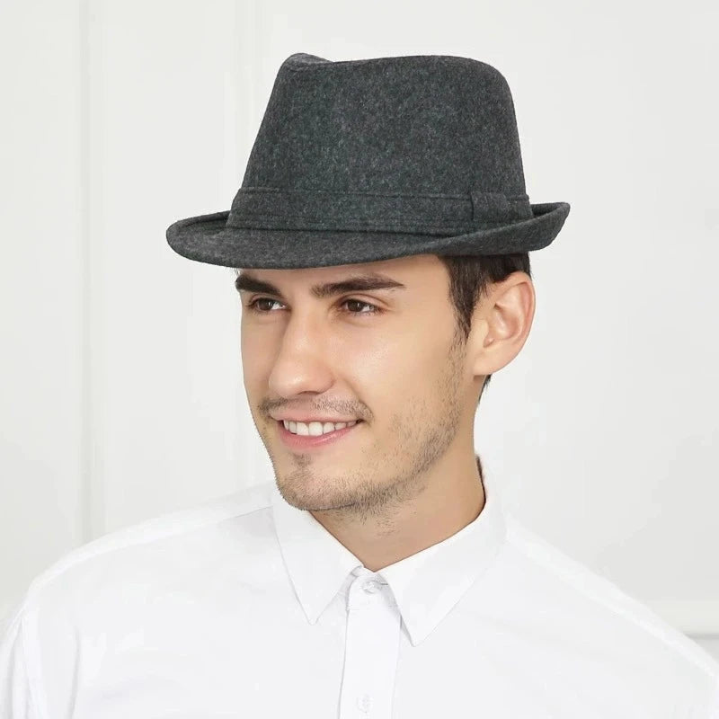Hat for Men New Autumn Winter Style British Style Men's Jazz Hat Simple Plain Woolen Hat Middle-Aged and Elderly Gentleman's Hat