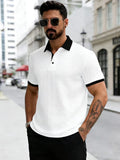 Men's Casual Polo Shirt — Knitted with Slight Stretch | Italian-Inspired Openwork Print Design | Simple Solid Color | Soft & Com