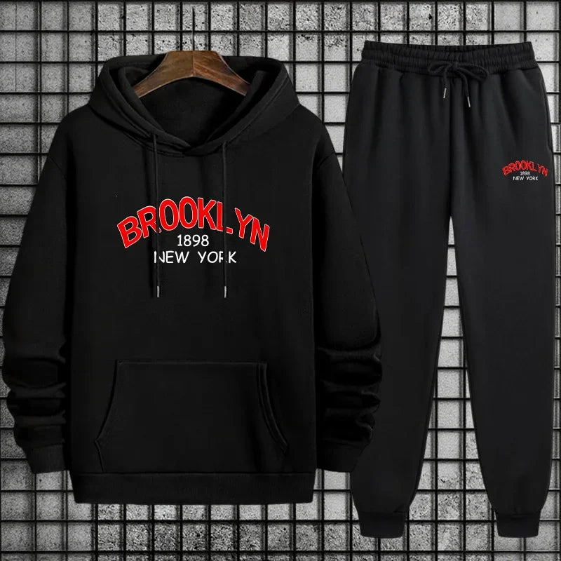 Mens Tracksuit Casual Print Sweatshirt Sportswear Outdoors Sports Jogging Mens Clothing Single Piece Hoodies Pants Autumn Winter