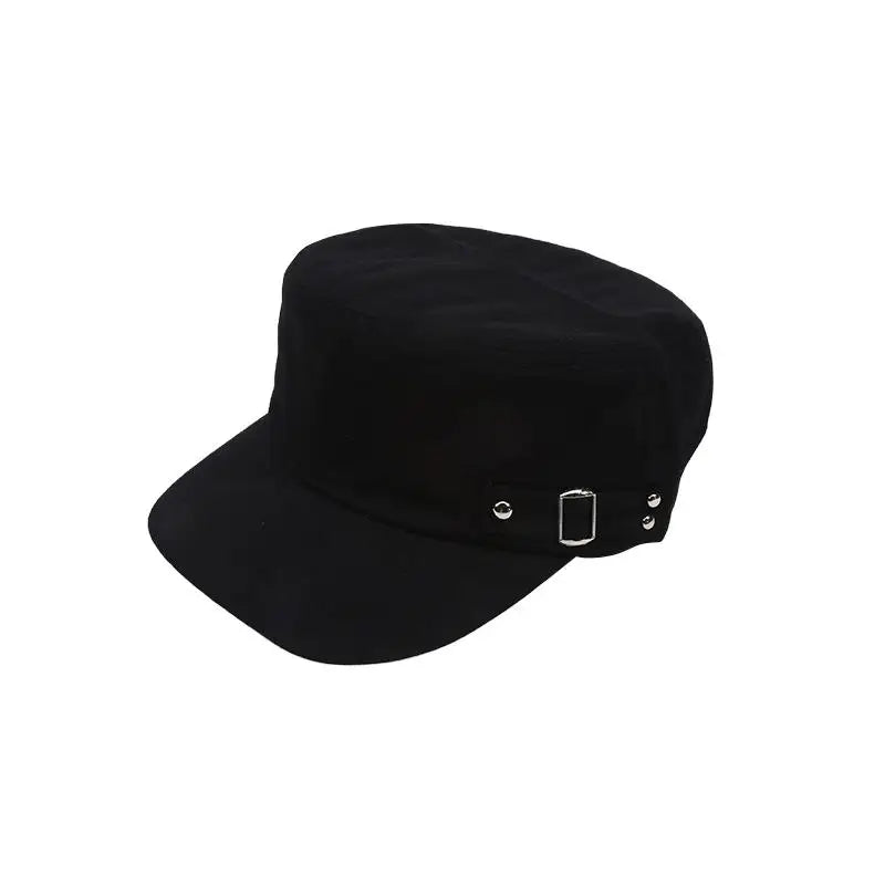 Men's Military Hat Spring/Summer Solid Color Cotton Flat Top Baseball Cap Side Button Duck Tongue Hat Sunscreen Sports Hat