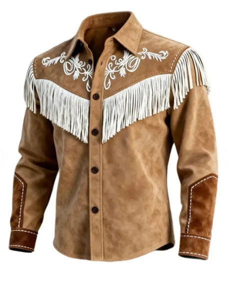 2026 Autumn Winter Men's Fur Fringed Jacket Coat Vintage Ethnic Trendy Button Open Lining Casual  Streetwear