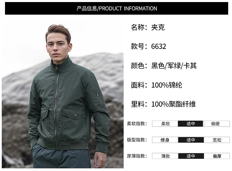 High Quality Handsome Male Jacket Spring Autumn Men's Business Casual Jacket Men Zipper Solid Color Fashion Stand Collar Coats