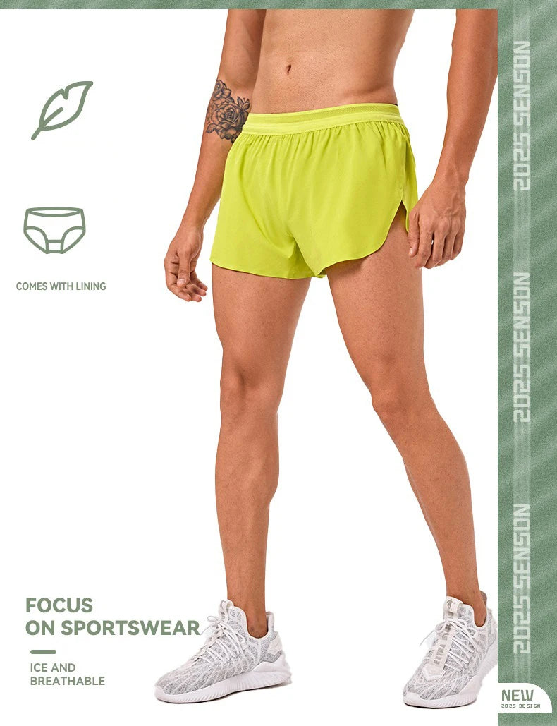 Men Marathon Racing Gym Sports Shorts Anti-escaping Lining Quick Dry Workout Training Fitness Jogging Short  Arrow Pants