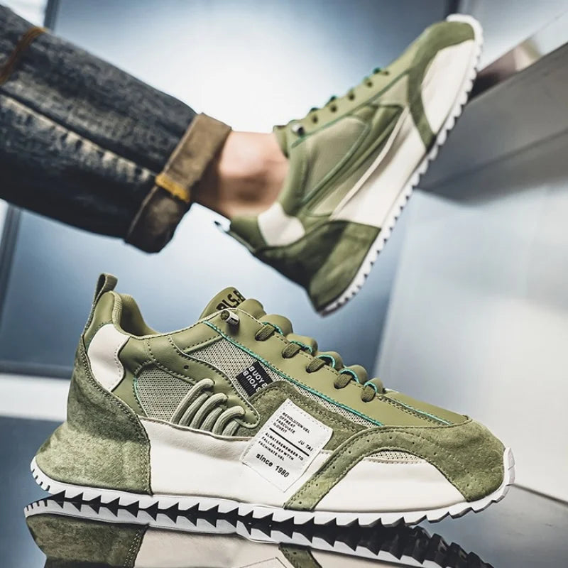 Men Sneakers Spring Summer Retro Casual Shoes Platform Chunky Patchwork Mesh Lace Up Walking Male Running Footwear