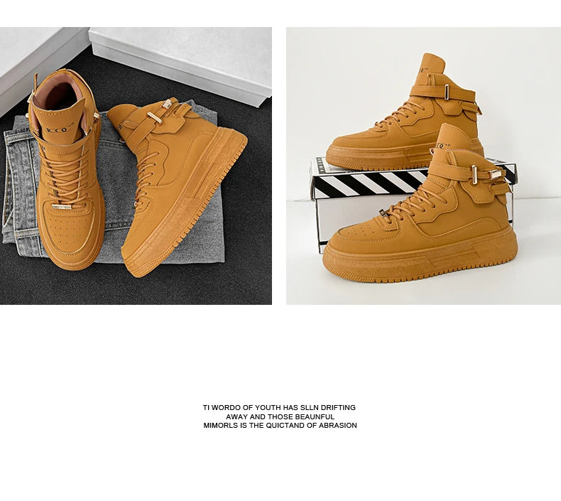 Men's High-top Sneakers Are Fashionable and Versatile.Thick-soled Casual Shoes Are Light, Trendy and Comfortable. White Sneakers