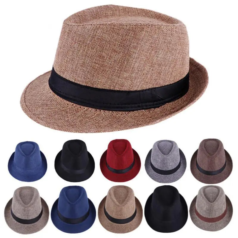 Men's Fashion Top Hat Cotton Linen Solid Jazz Hat Men's English Gentleman Hat Versatile Casual Sunshade Four Seasons Hats Gifts