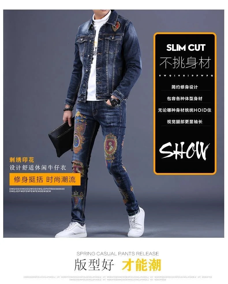 2025 Spring and Autumn New Men's Denim Suit Men's Fashion Brand Slim Fashion Pants Casual Jacket Men's Jacket