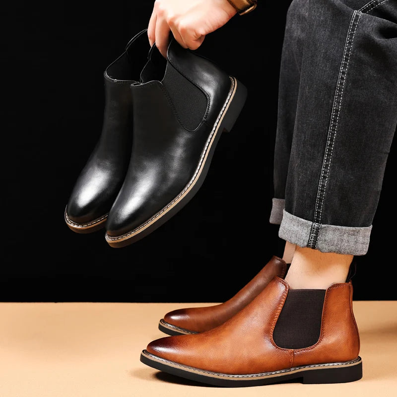 MAEDEF Men Boots Man Chelsea Boots Brand Retro Comfortable PU Leather Waterproof Ankle Boots Fashion Black Brown Shoes Mens Boot