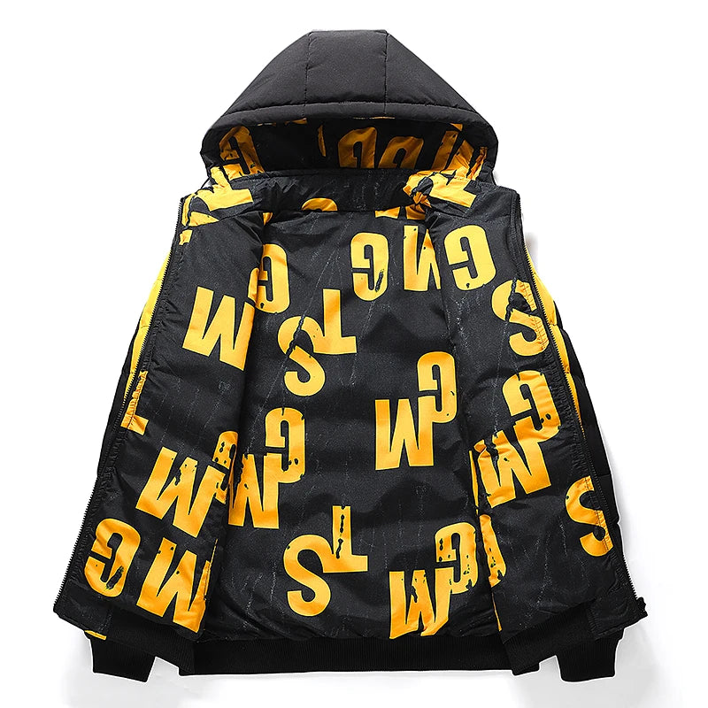 Double Sided Outerwear Men's New Cotton Padded Parkas Men Autumn Winter Jacket Brand Warm Comfortable Down Jacket Removable Hat
