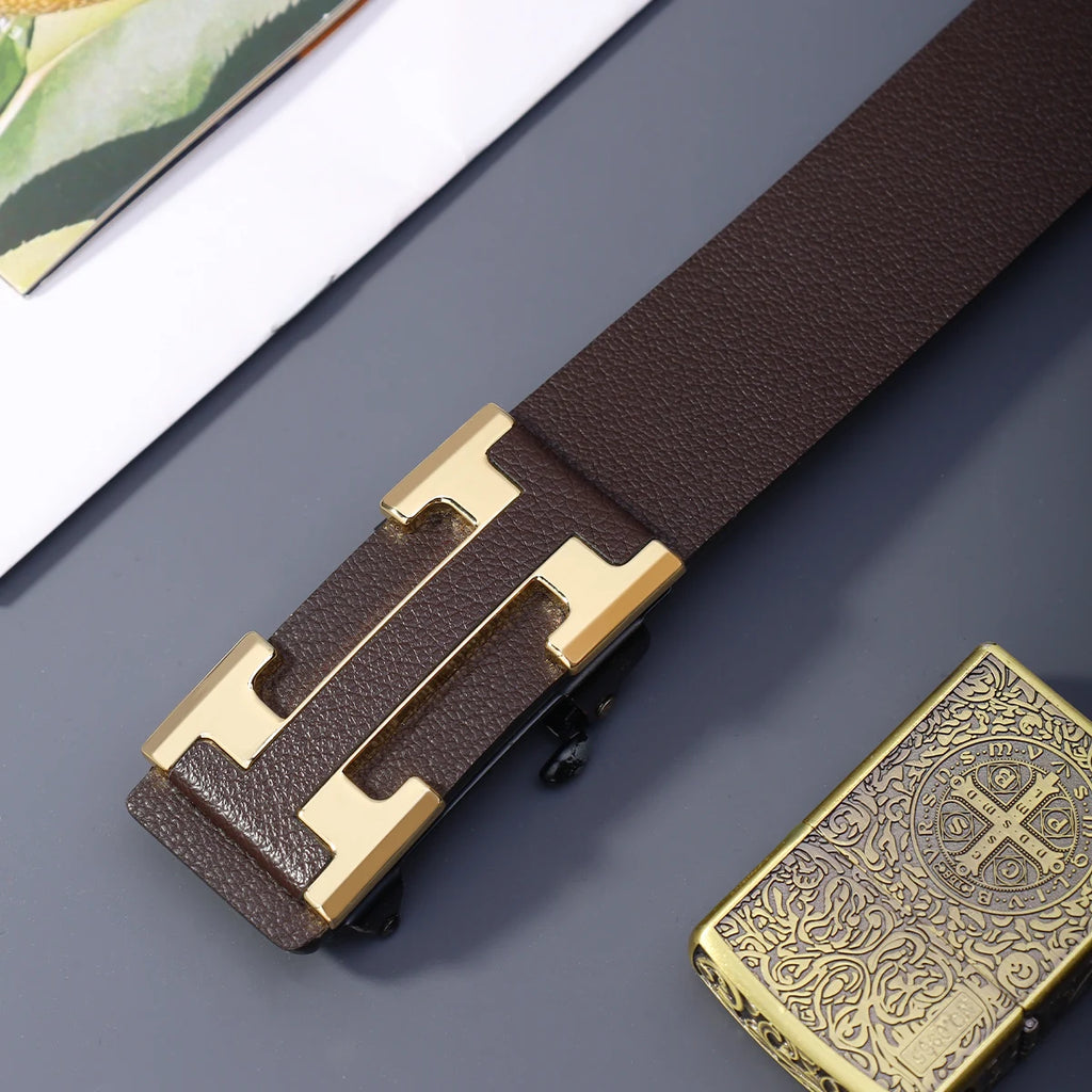 Men's Fashionable Work Business Belt with Metal Automatic Buckle Durable Daily Use Perfect Gift Choice