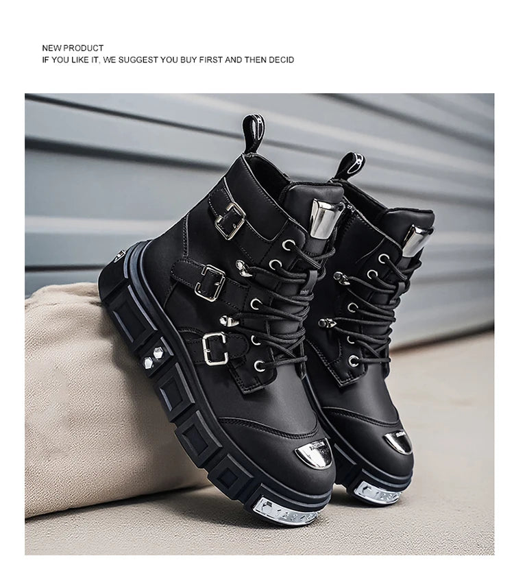 Fashionable Men's High-Top Boots with Comfortable Fabric Lining, Thick and Durable Soles, All-Weather Grip, Suitable for Outdoor Activities, Hiking, Mountaineering, and Camping