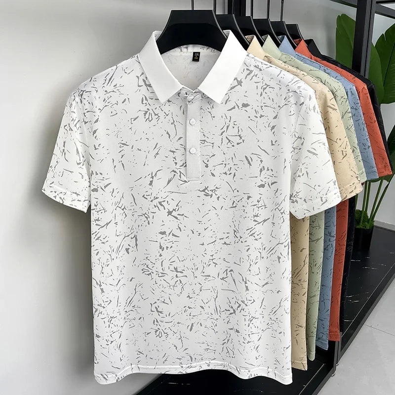 Mens Abstract Print Polo Shirts Short Sleeve Casual Business Golf Shirt Breathable Quick Dry Lightweight Summer Tops for Men