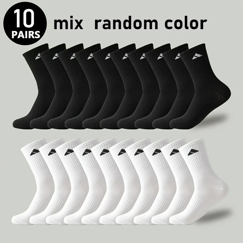 5/10 Pairs of Men's Mid-Calf Socks, Breathable and Sweat-Absorbent, Mixed Colors, Unisex