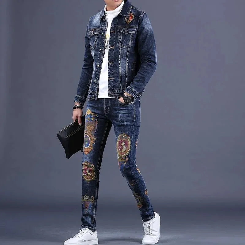2025 Spring and Autumn New Men's Denim Suit Men's Fashion Brand Slim Fashion Pants Casual Jacket Men's Jacket
