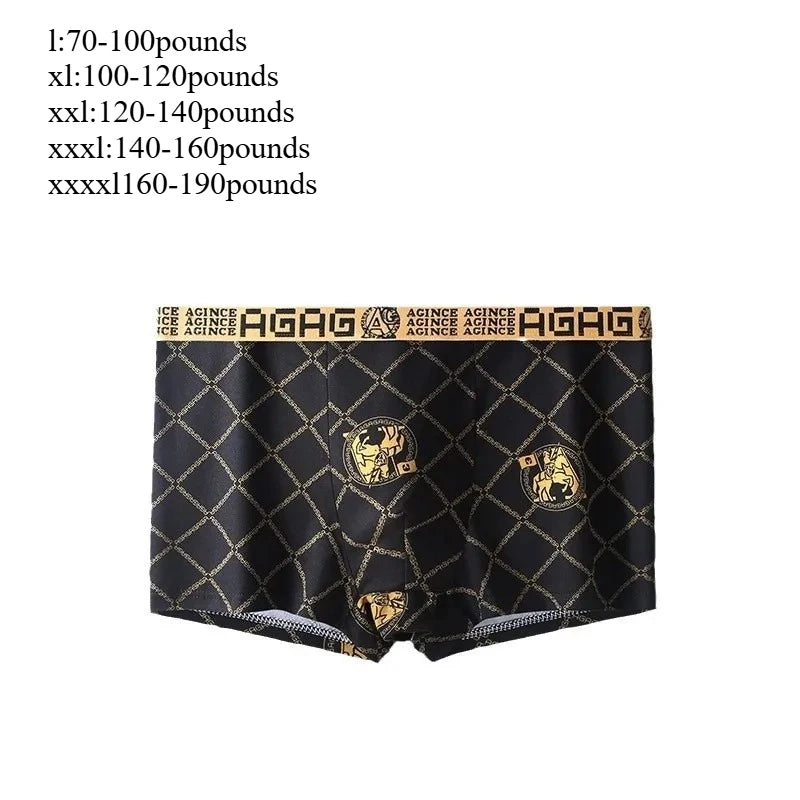5 pieces of summer high-end black gold ice silk mid-waisted thin breathable and comfortable boxers for men's boxers