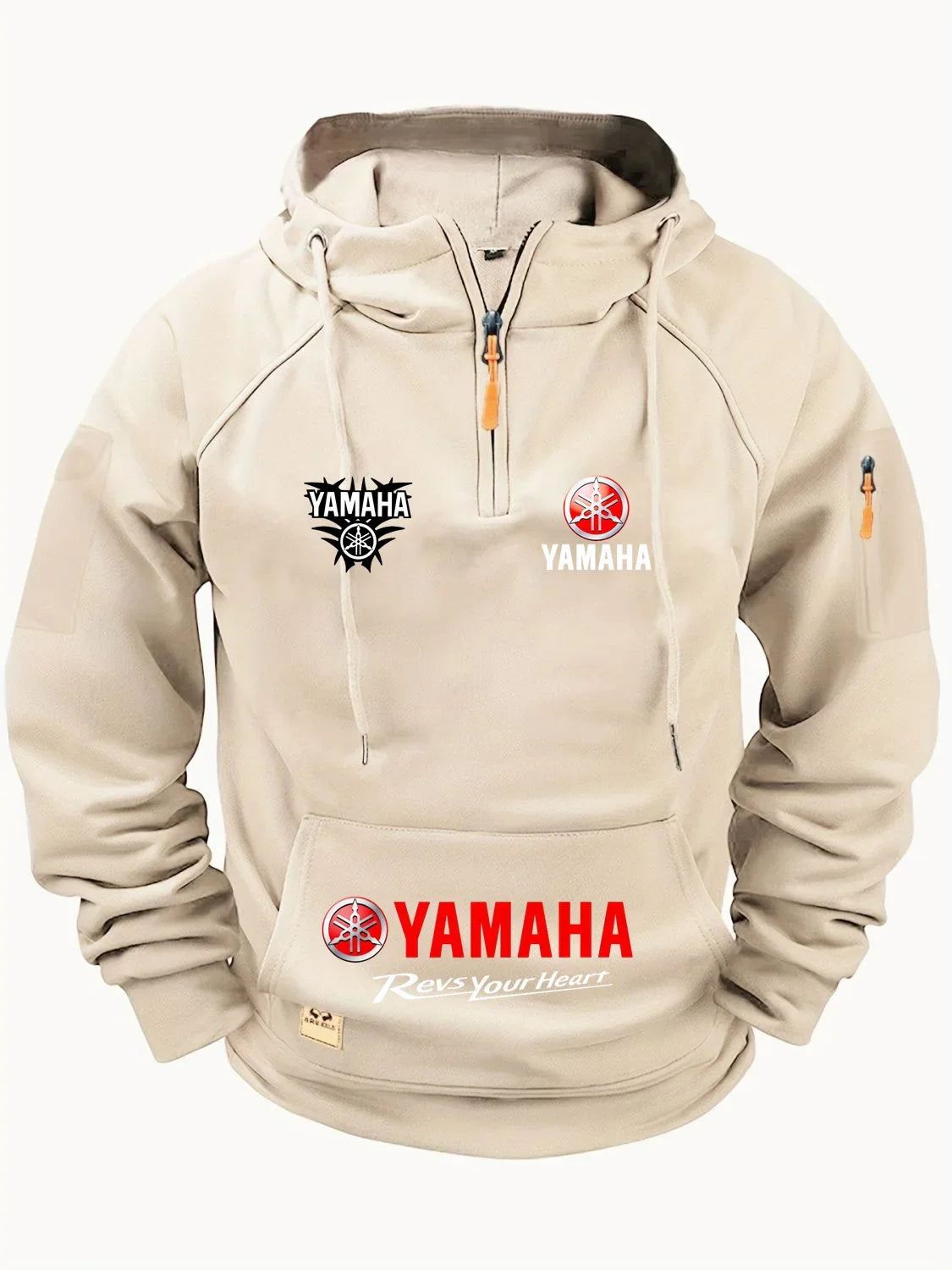 2026 new Yamaha autumn and winter retro heavyweight men's fleece hooded sweatshirt long sleeved motorcycle casual jacket