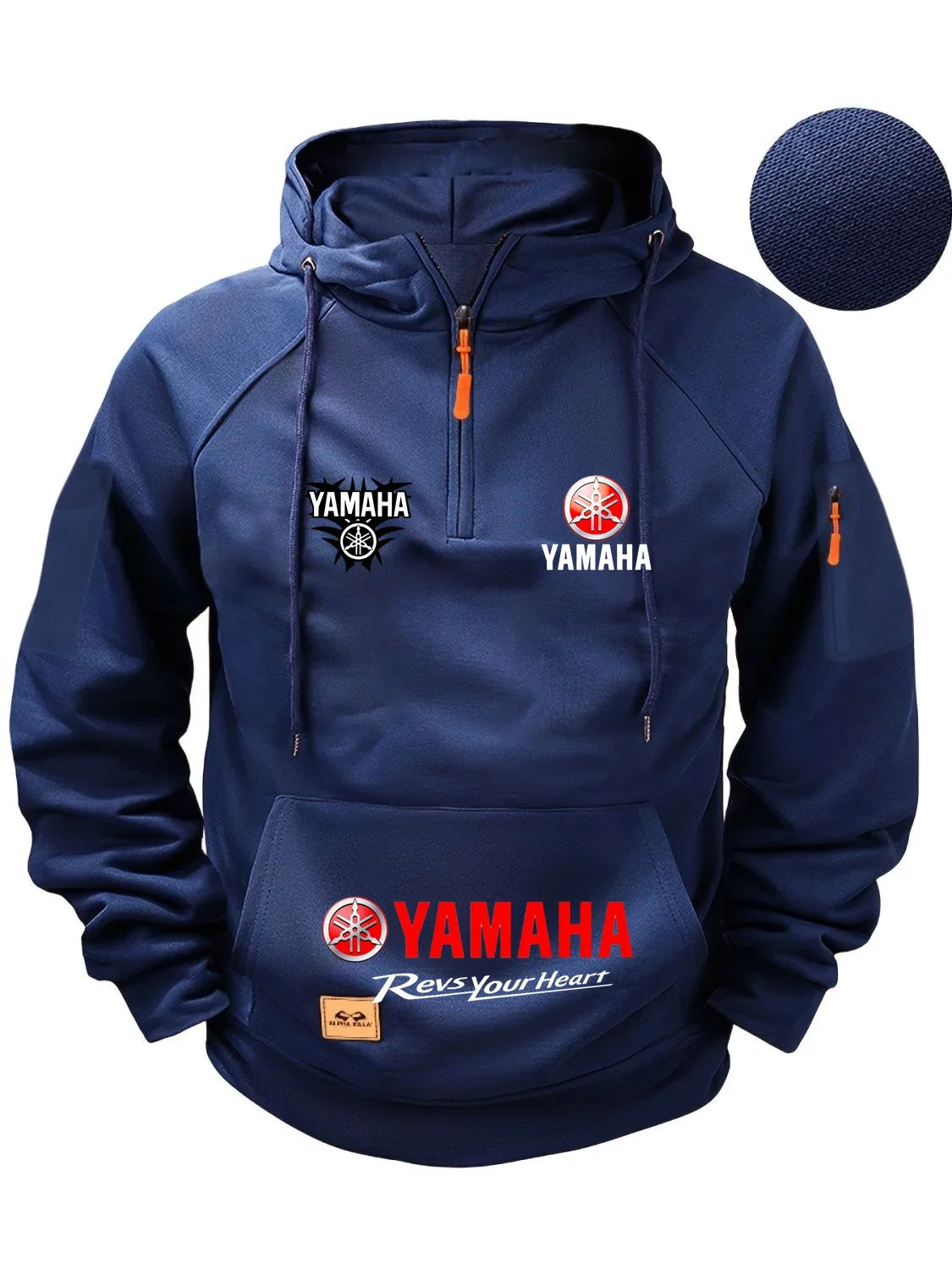 2026 new Yamaha autumn and winter retro heavyweight men's fleece hooded sweatshirt long sleeved motorcycle casual jacket