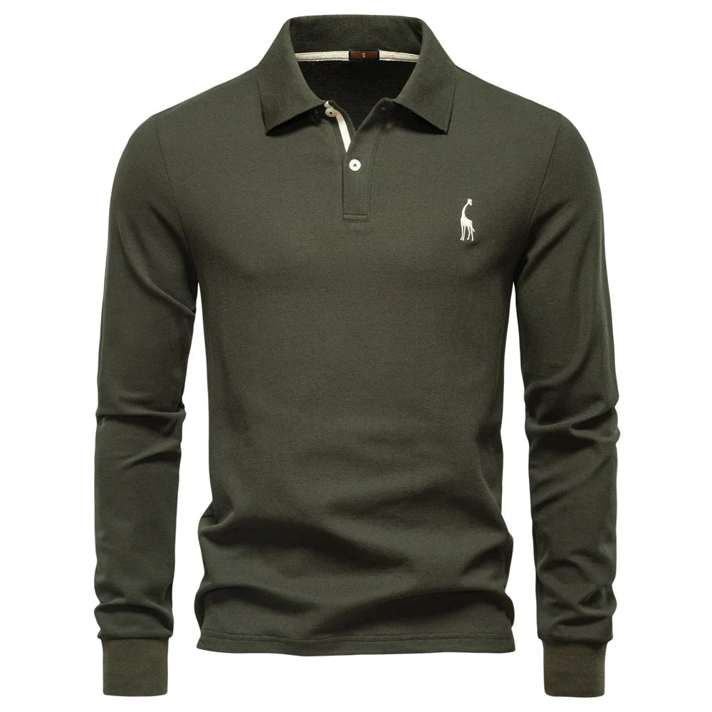 2025 Autumn Polo Shirt Men Embroidery Long Sleeve Cotton Rich Blend Breathable Polos Solid Color Business Golf Polo Shirts Male