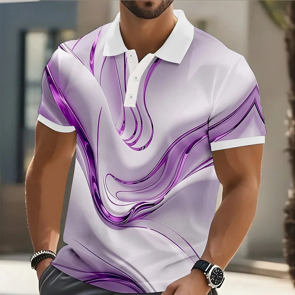 Men's Abstract Geometric Polo Short Sleeve Shirts Lapel Business Casual Athleisure Daily Wear 3D Print Buttons Spring 2026