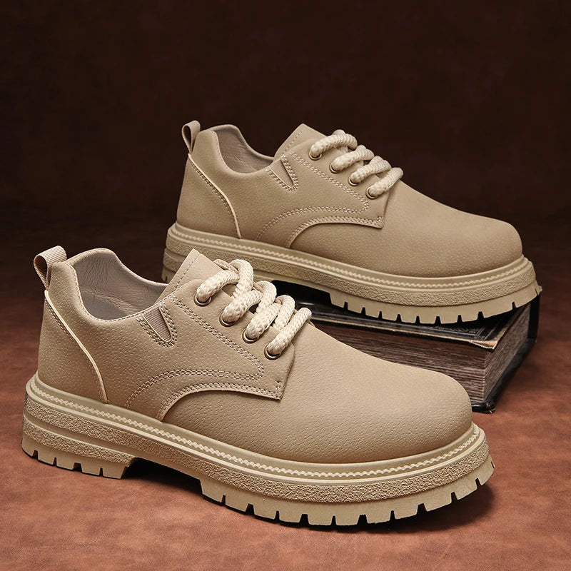 Men Boots Autumn Leather Waterproof Mid-top Sports Shoes New Fashion Ankle Boots Casual Outdoor Hiking Boots Shoes Male Sneakers