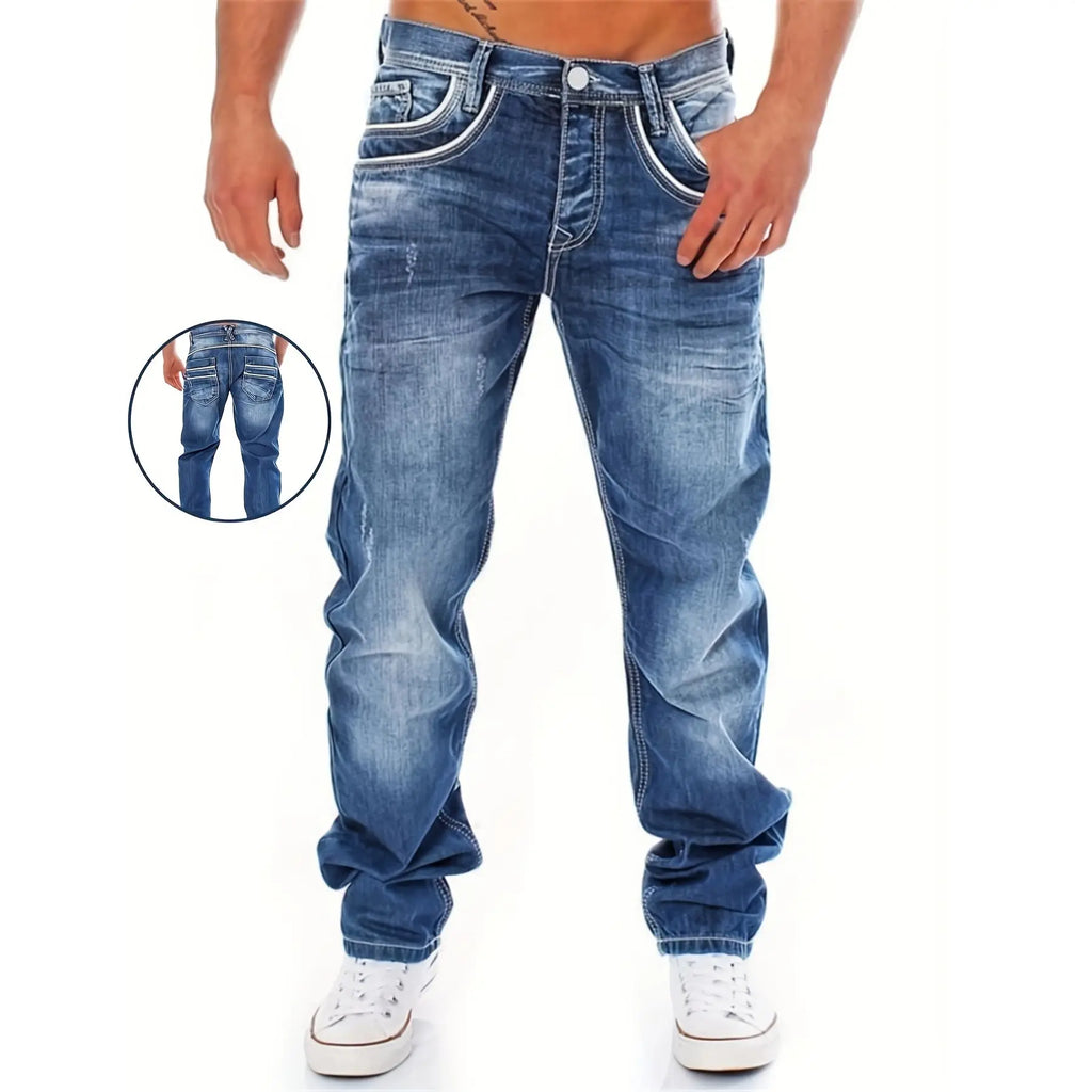New Men's Retro Loose Casual Straight Leg Jeans Comfortable Classic Fit Men's Denim Pants