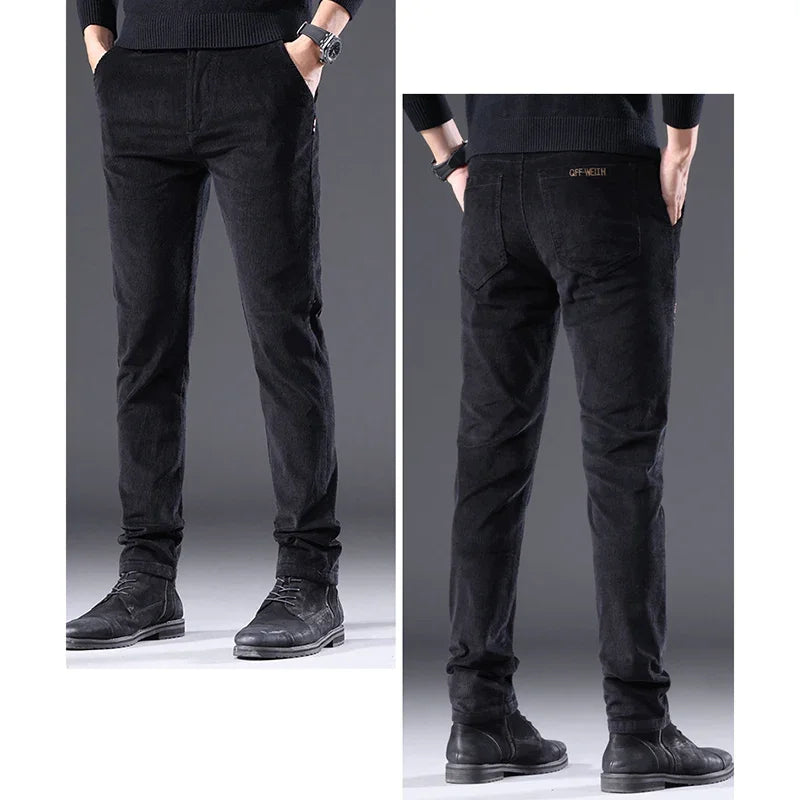 Men's Solid Straight Leg Corduroy Fabric Casual Pants Male Army-green Coffee Office Pants Stylish Youth Autumn Winter Trousers
