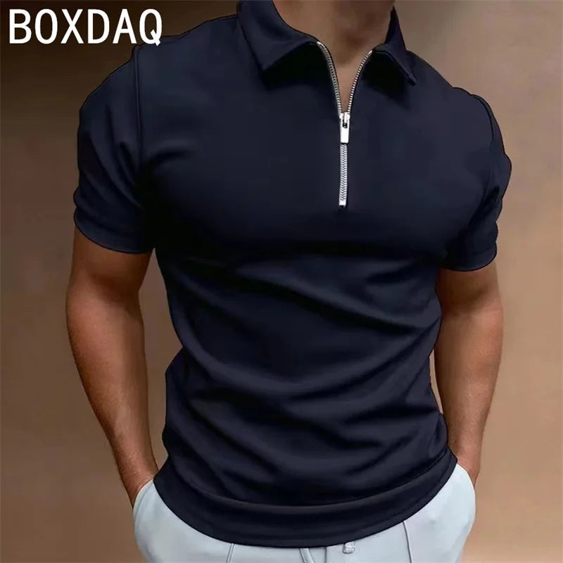 Men's Solid Zip Polo