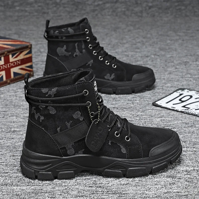 Men's Shoes Camouflage High Top Work Boots New Comfortable Sneakers Men Outdoor Hiking Shoes Men Non-Slip Lace-Up Platform Boots