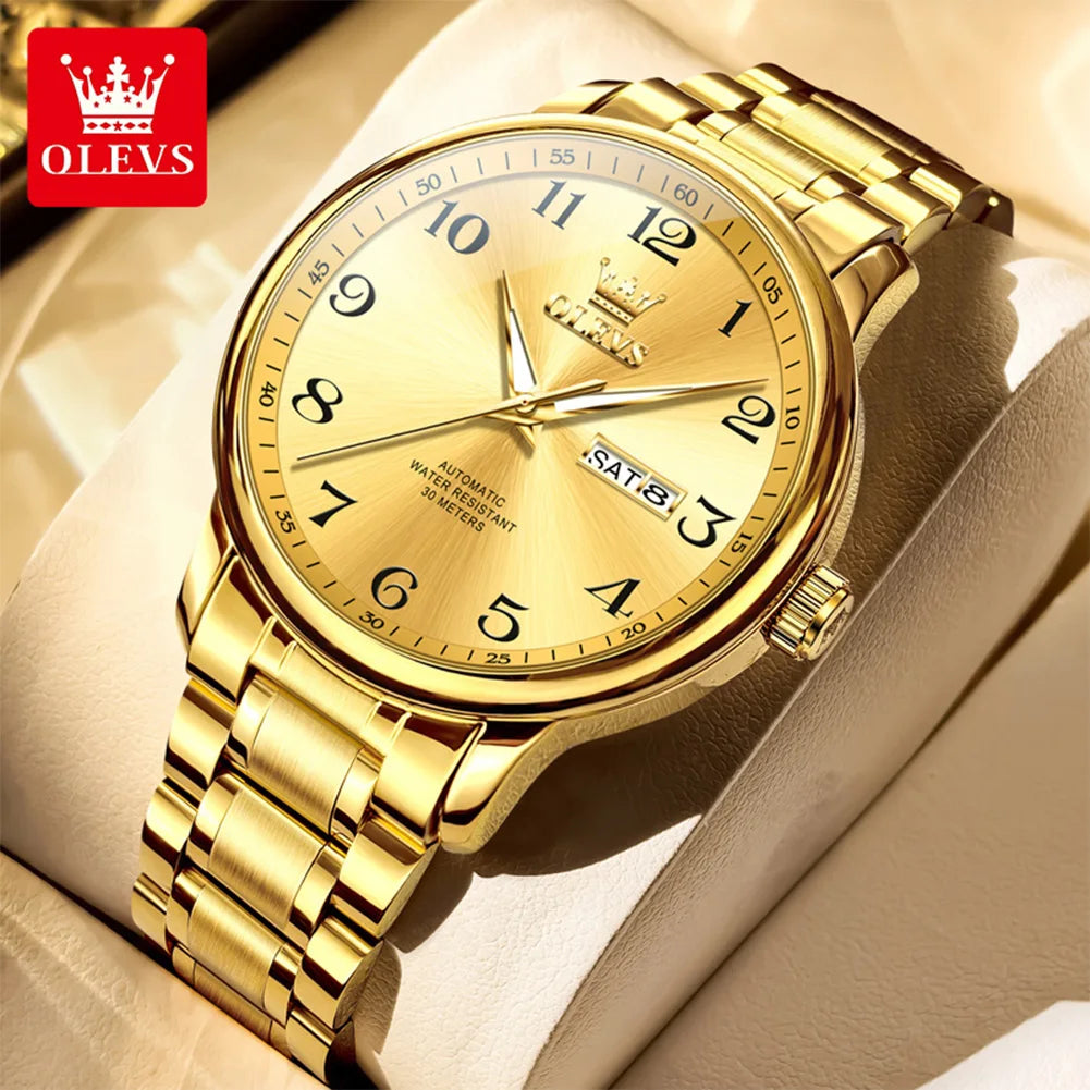 OLEVS 7072 Men Watches Original Business Automatic Mechanical Watches For Man Stainless Steel Waterproof Luminous Day Date Wrist