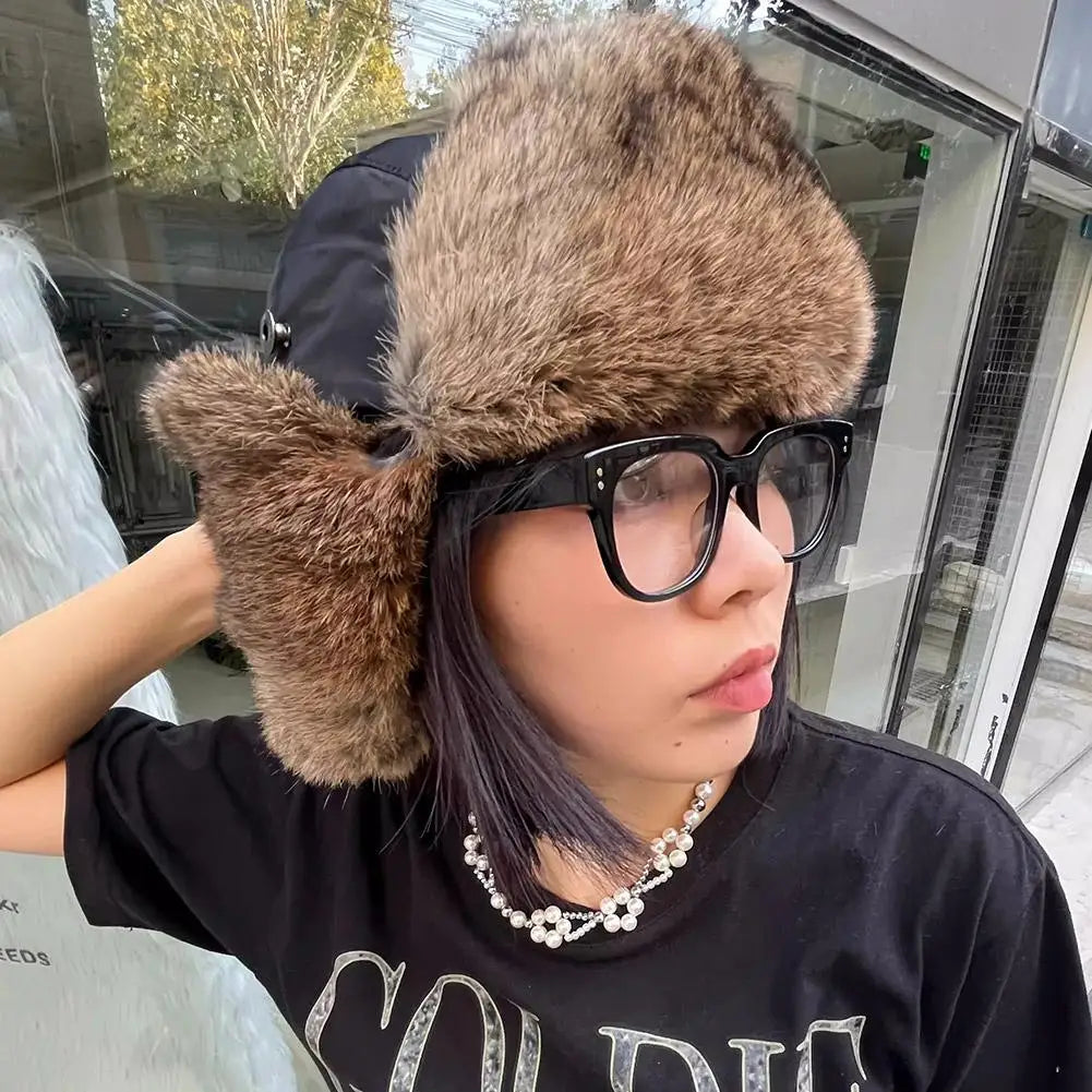 Men Women Trapper Hats Russian Ushanka Warm Winter Fur Earflap Hat Outdoor Sports Skiing Hunting Fishing Plush Cap