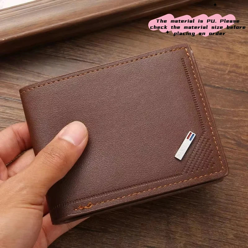 Men's Leather Short Wallet Thin Wallet Foldable Minimalist Soft Leather Wallet