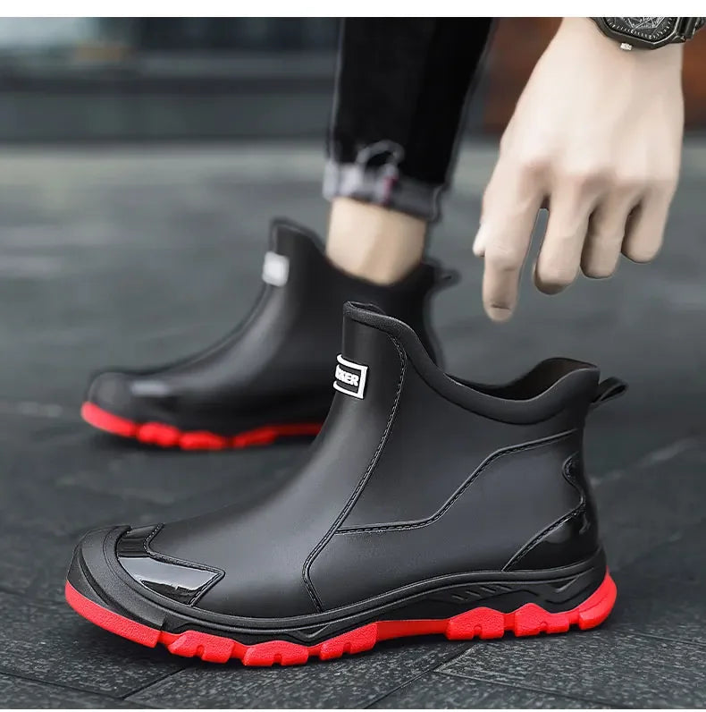 Men's Rain Boots New Outdoor Casual Men's Ankle Hiking Fishing Water Shoes Waterproof Work Boots Anti Slip Men's Shoes