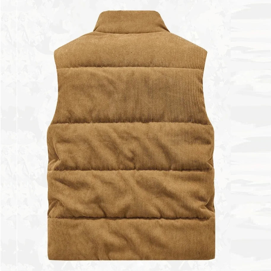 6XL Men's Corduroy Vest Zip Up Fleece Lined Sleeveless Jacket Male Thick Autumn Warm Winter Casual Outside Work Brown Waistcoat
