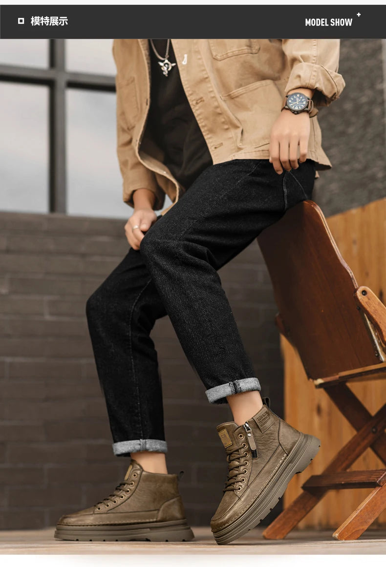 Men's high top boots new casual fashion comfort casual boots wear-resistant height increasing versatile high top workwear boots
