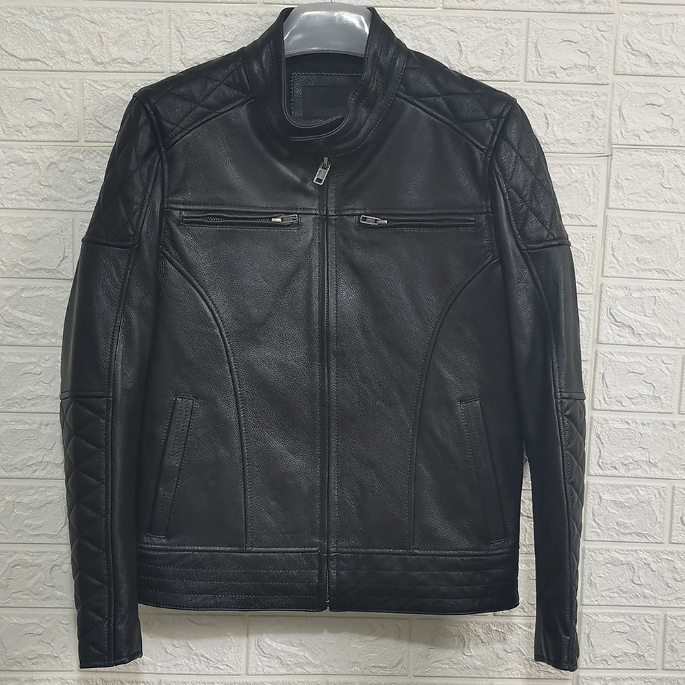Vintage Men Leather Jacket Thick 100% Genuine Cowhide Biker Jacket  Slim Fit Men Motorcycle Coat Autumn ASIAN SIZE S-5XL M419