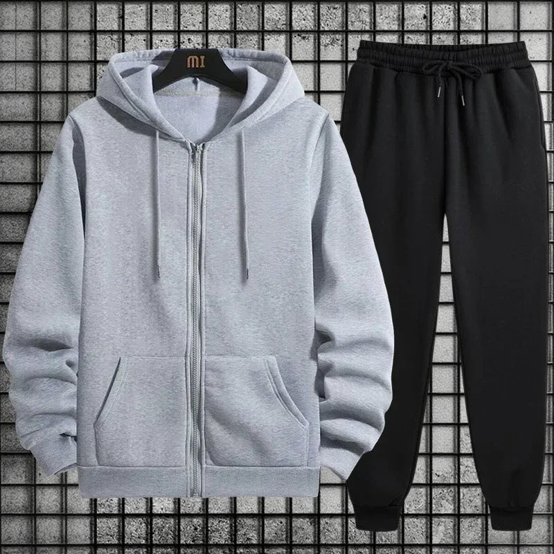 2026 New Arrival Men's Zipper Hoodie Sweatpants 2 Piece Set High Quality Hooded Long Sleeve Sweatshirt Autumn Winter Tracksuit