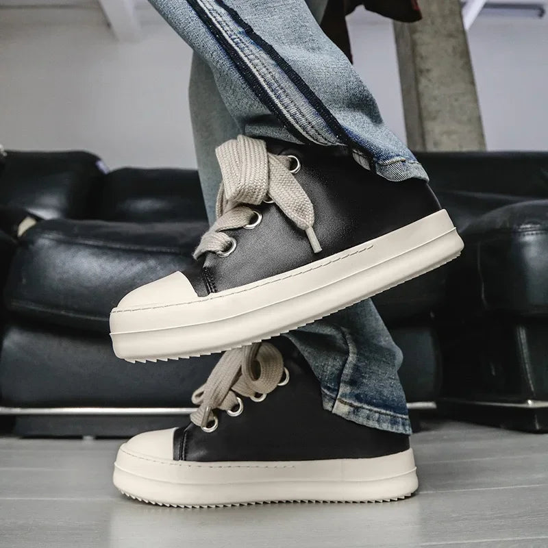 2025Men's Sneakers High Quality Leather Casual Shoes Fashion Couple Street Skate Shoes for Men Lace Up Walk Flats Zapatos Hombre