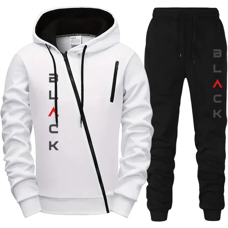 2025 Hot Sale Mens Tracksuit Hoodie Sweatpants Black Letter Print Zipper Jacket Jogger Pants Autumn Winter Casual Fashion Outfit